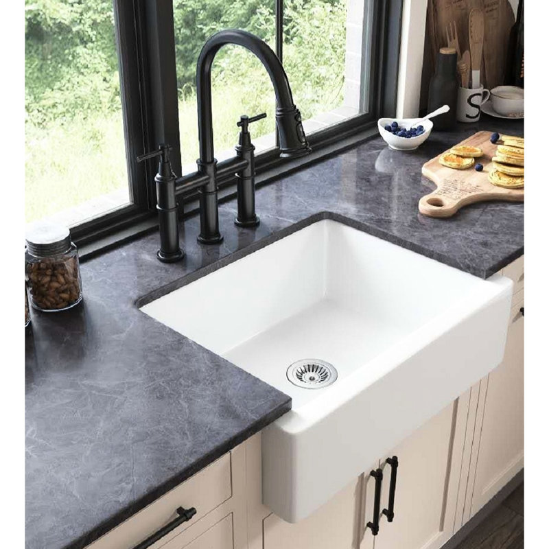 24"L X 19"W Ceramic White Apron Front Kitchen Sink, Deep Bowls, High - End Modern Design, Stain And Scratch , Surface Quality Durability, Style
