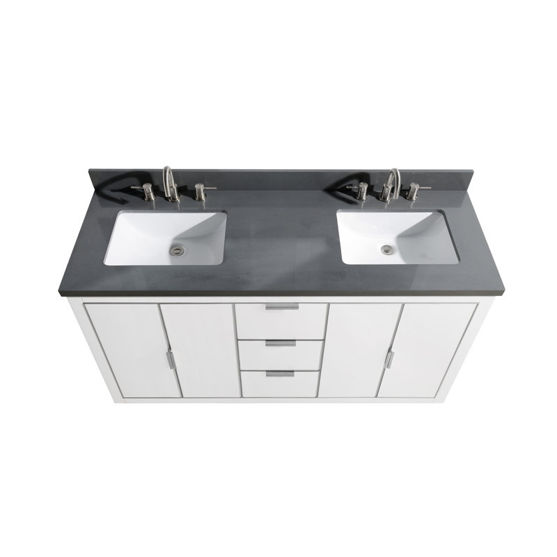 Austen 61'' W Double Vanity, White, Gray Quartz/Silver