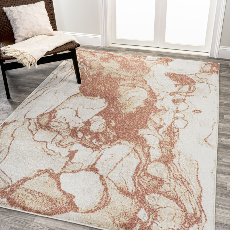 Clemencio Abstract Marbled Modern Orange/Cream Rug, Rectangle 5'3" x 8'