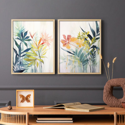 Impression encadrée I-Premium rose et jaune à motif floral - prêt à être accroché - aucun clou requis - aucun clou requis