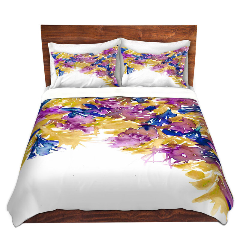 Ensemble de housse de couette floral cascade ii, 1 housse de couette grand + 2 taies standards, Blanc / rouge / mauve