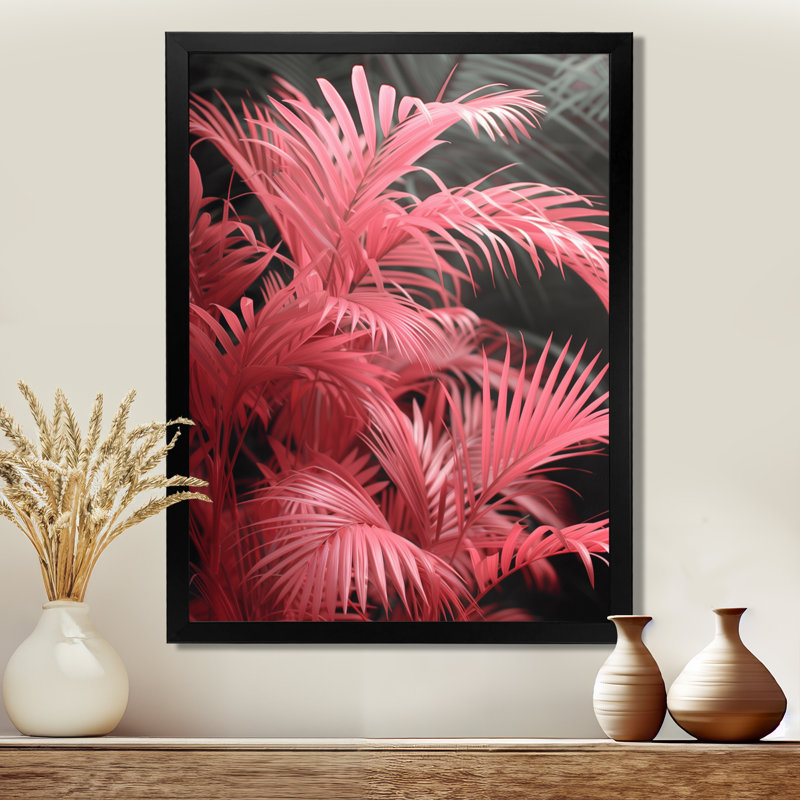 Décoration murale rose et gris glamour - palmiers et palmiers, H 12 po x l 20 po, Cadre simple noir