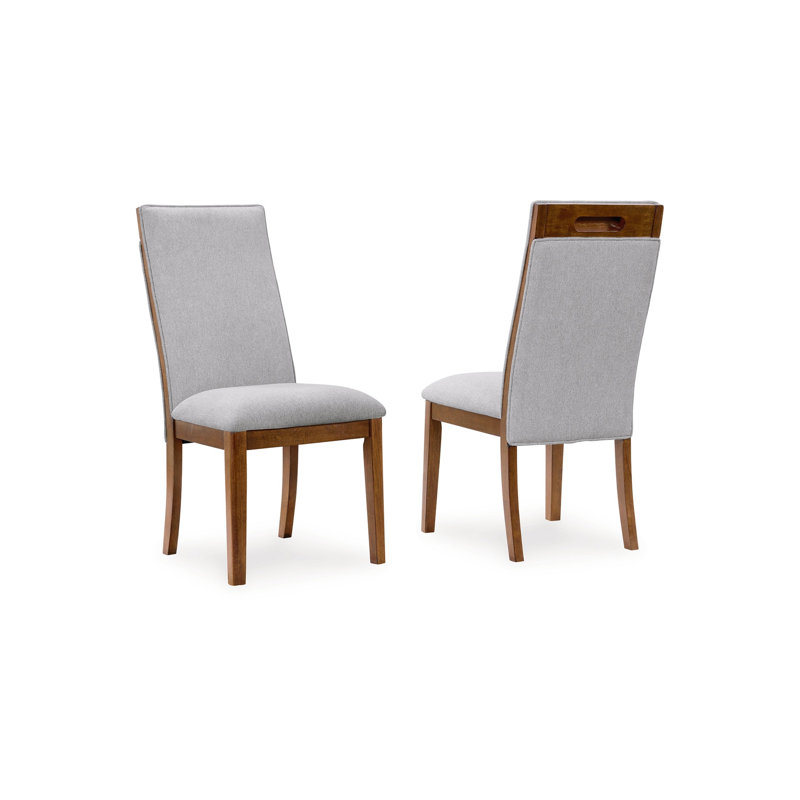 Ensemble de 2 chaises d'appoint de salle à manger Jeyn, bois franc massif, polyester gris clair