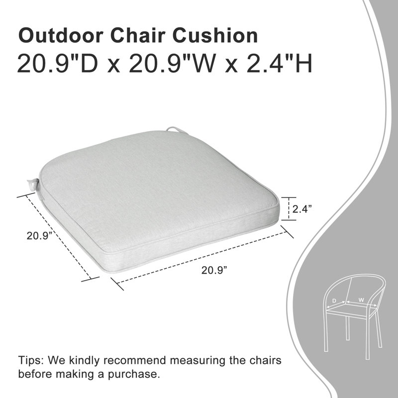Outdoor Chair Seat Cushion, Light Gray, 21" W x 21" D