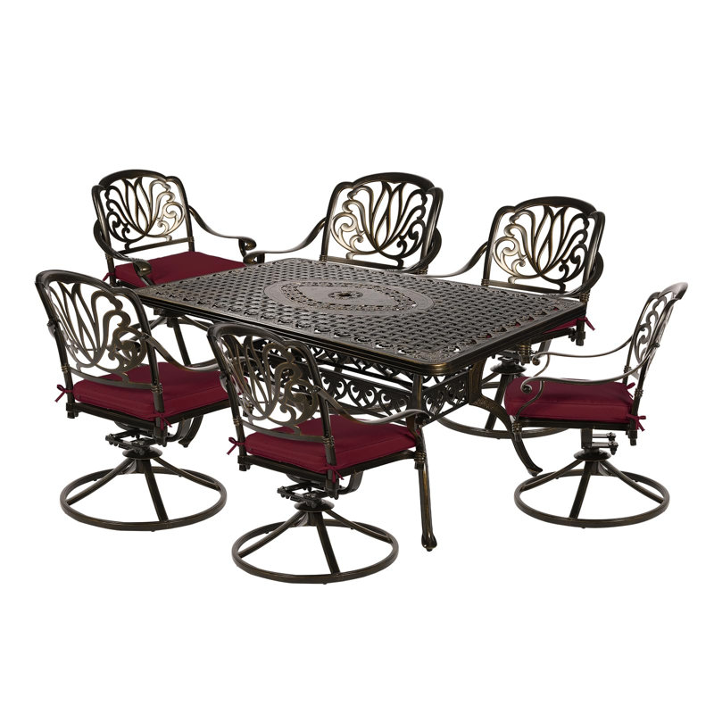 6 - Person Patio Dining Set with Rectangular Table , Cushions Included, Chili Red