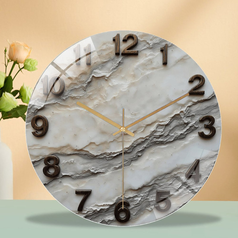 Horloge murale moderne avec art en marbre - horloge murale moderne en verre 12 po