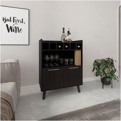Vance 40" High Bar Cabinet With Six Bottle Cubbies, Two Double Door Cabients, Four Shelves, Living Room, Wine Rack, Liquoar Cabient by Ebern Designs