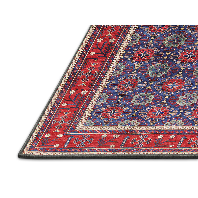 Tapis géométrique rouge / bleu / beige, Rectangle 8 pi x 12 pi