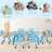 Kids Table and 6 Chairs Set, Height Adjustable Graffiti Desk, Preschool Activity Art Craft Table, for Daycare Classroom Home Boys and Girls Age 3-12 (Blue)-1396400226