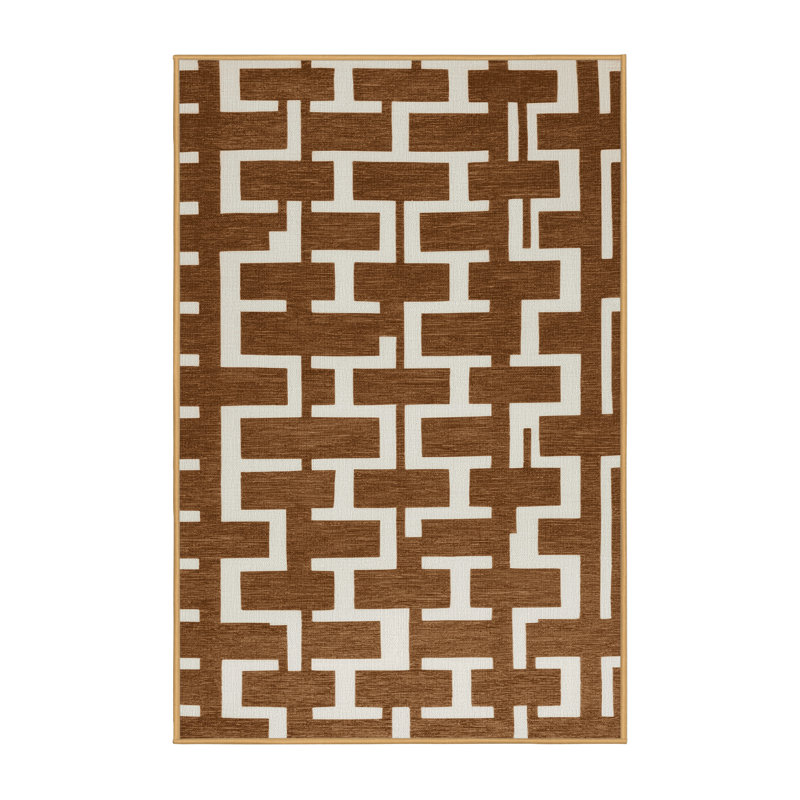 Machine Washable Trellis Brown Area Rug, Rectangulaire 3 pi x 5 pi