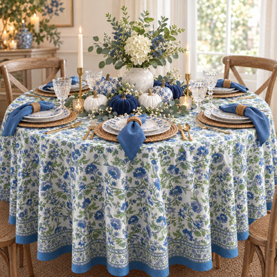 Cobalt Garden Floral Round Tablecloth