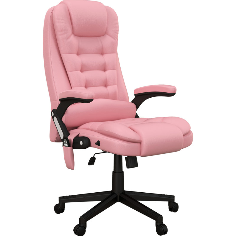 Vibration Heated Reclining Office Chair, Pink Pu Leather, 6 Points Massage, Armrest, Remote - Back Pain Alleviation Massage Computer Chair In With And Adjustable