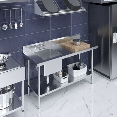  60 in. x 24 in. Stainless Steel Work Table With Built-in Left Prep Sink And Faucet