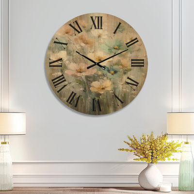 Grande horloge murale en bois imprimée - Fleurs sauvages en fleurs