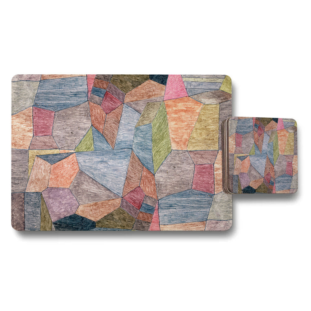 Abstract Geometric Mosaic Placemat And Coaster Set Premium