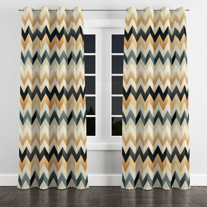 Ivoire Boho Accents Chevron III - Rideau occultant avec œillets Glam - 1 panneau, L 52 po x L 63 po