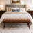 Mid - Century Modern Tufted Genuine Leather Bench with Solid Wood Legs-1811132830