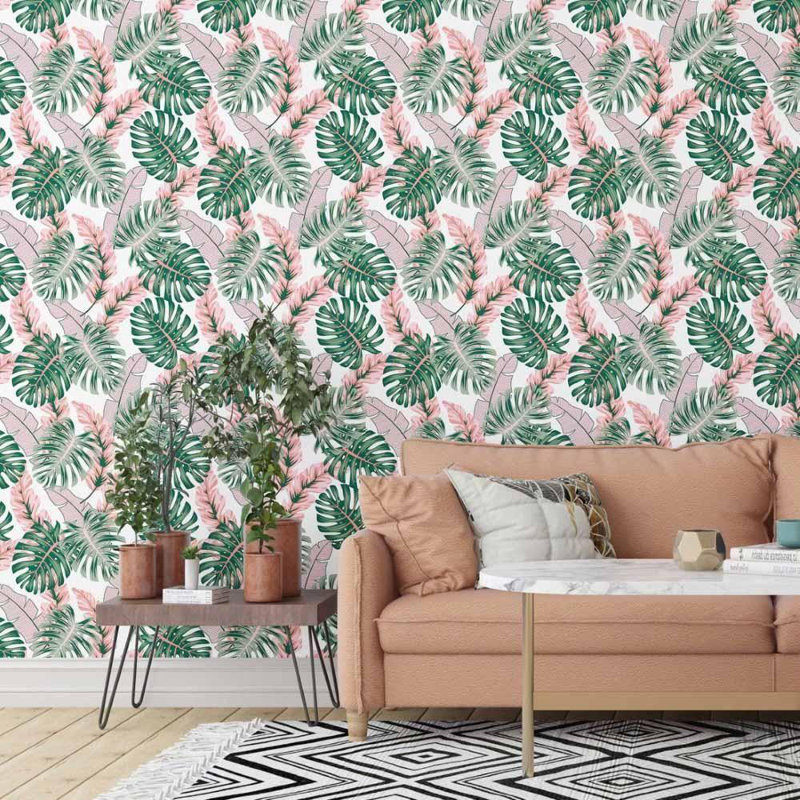 Rouleau de papier peint adhésif Seawright, Rose / vert, L 126 po x l 24 po