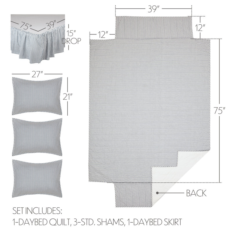Ensemble de courtepointe réversible 5 pièces Sawyer Mill, Bleu denim