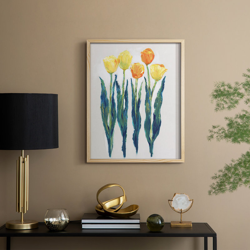 Tulipes dans une rangée II, reproduction encadrée - bois massif, H 11 po x l 9 po