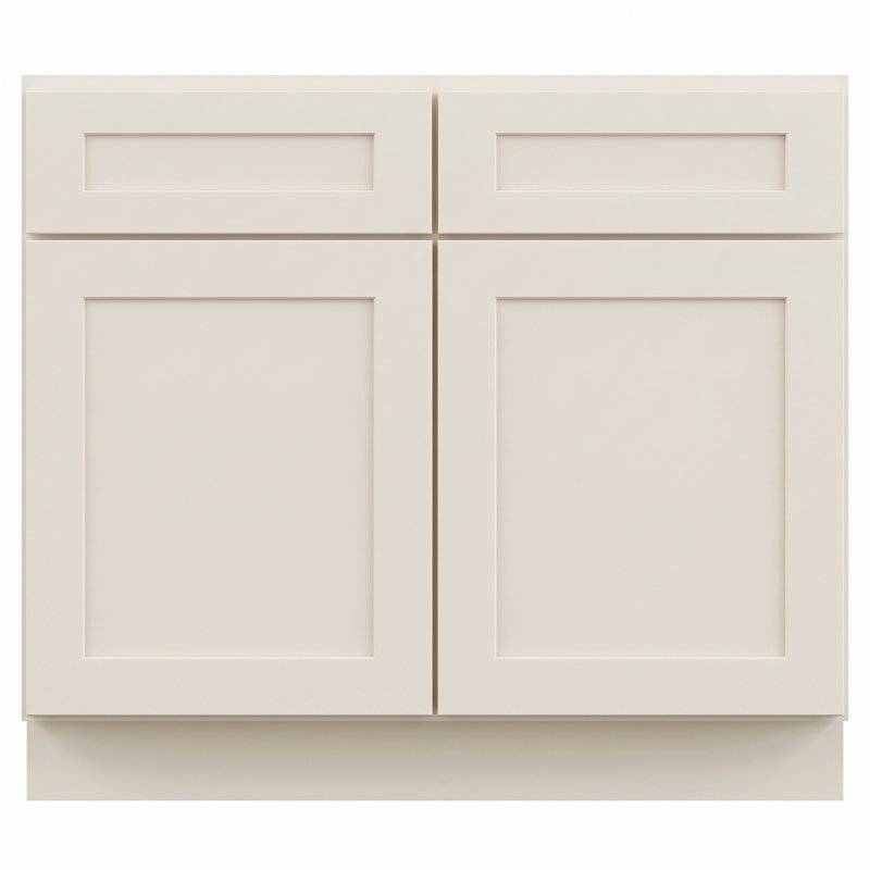 Armoire de base 42 po blanc doux prête à assembler avec portes en bois massif et tiroirs à queue d'aronde