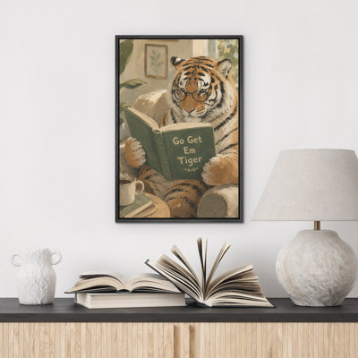 Funny Tiger Reading Motivation Book Framed Canvas Master Bedroom Wall Art Work Print