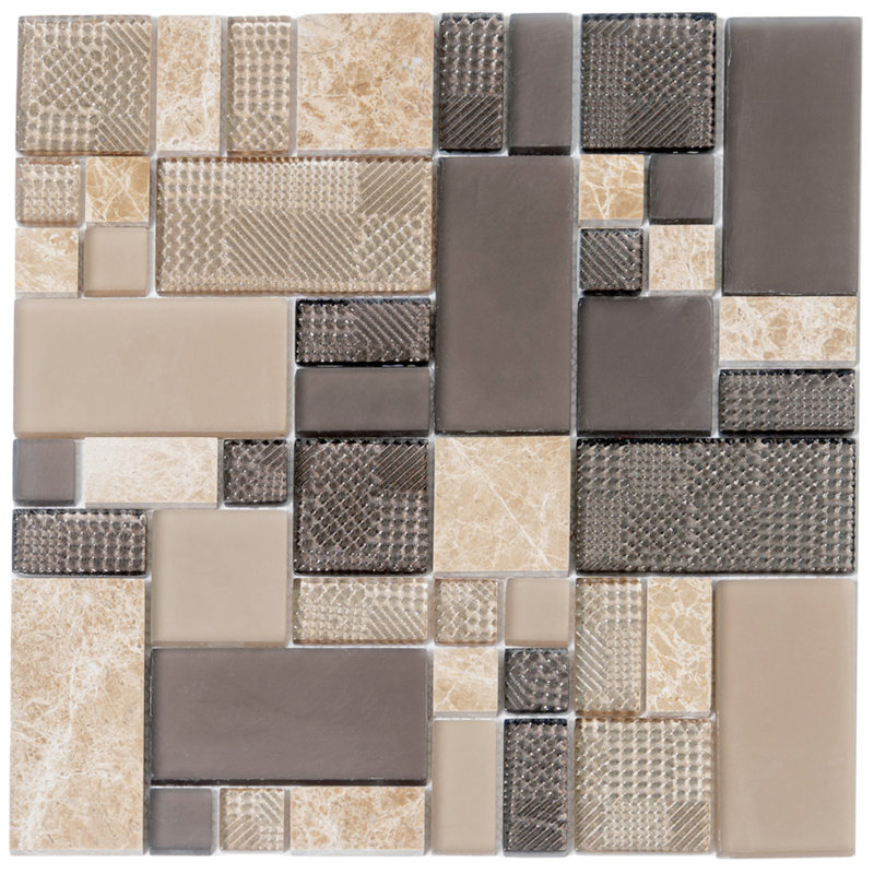 Carreau de mosaïque en verre / marbre 1,9 po x 1,9 po, Gris / Beige