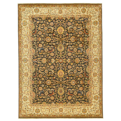 High-Quality Hand-Knotted Black And Cream Area Rug