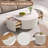 Modern Round Movable Coffee Table With Casters, 2 Drawers, Marble Pattern Sintered Stone Top, White, 29.5"-548263074