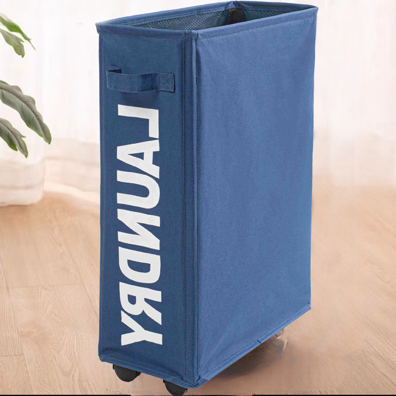 Edelmira Fabric Laundry Basket with Handles, Dark Blue