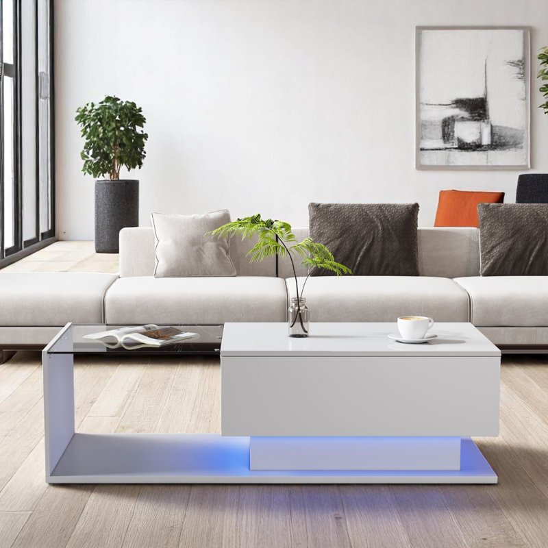 Omer Pedestal Coffee Table with Storage, White