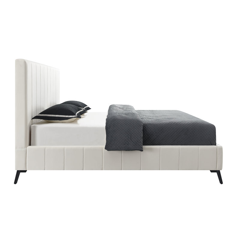 Bahoque Upholstered Platform Bed, Très grand, Ivoire