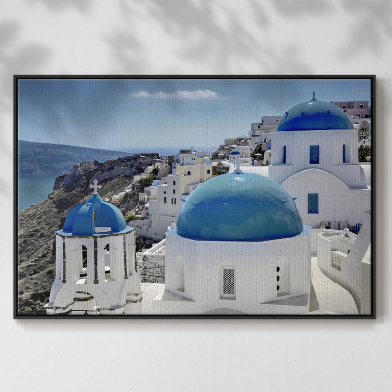 Santorini samedi, reproduction d'art sur toile, H 27 po x l 41 po x P 2 po, Cadre noir