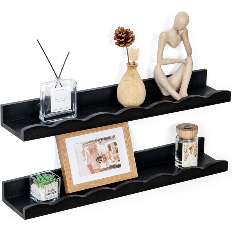 Malchand 2 Piece Pine Nursery Book Shelf,  2.2" H x 24" W x 5" D, Matte Black