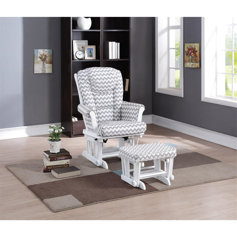 Fauteuil coulissant et repose-pieds Parkhur, Blanc, Chevron gris