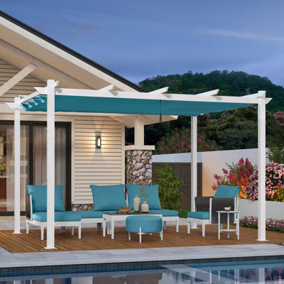 PURPLE LEAF 10' x 13' Outdoor Retractable Pergola White Heavy-Duty Aluminum Pergola Patio Metal with Double Sun Shade Canopy for Gardens Deck Backyard, Blue