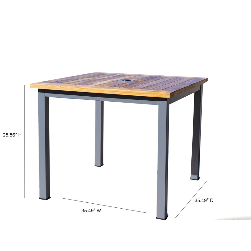 Catalina Square Metal Outdoor Dining Table With Umbrella Hole , 35.49'' in. W 35.49'' in. D, Gray