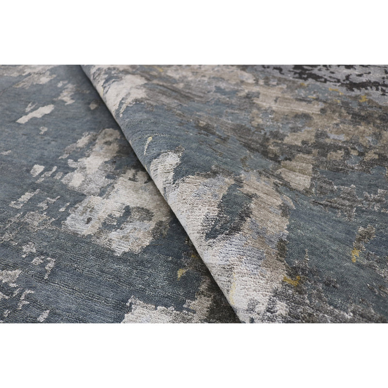 Tapis bleu / gris de haute qualité noué à la main, Rectangle 6 pi x 9 pi