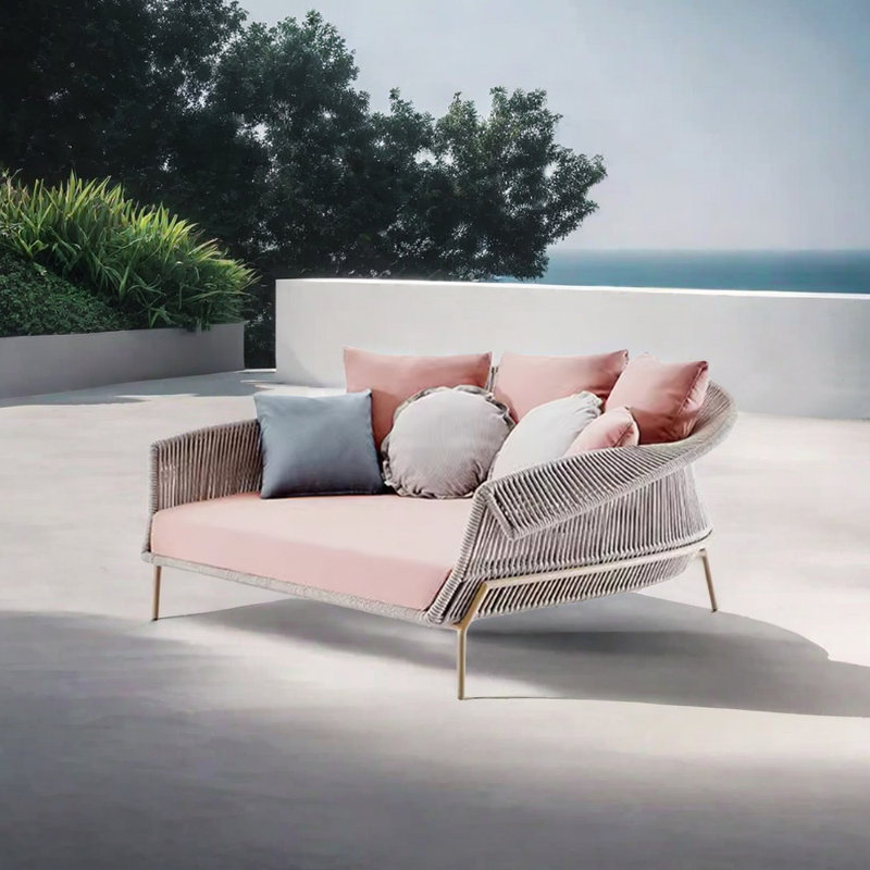 Simple Outdoor Waterproof Large Daybed 74.8'' Wide Rectangle Metal Patio Daybed with Cushions