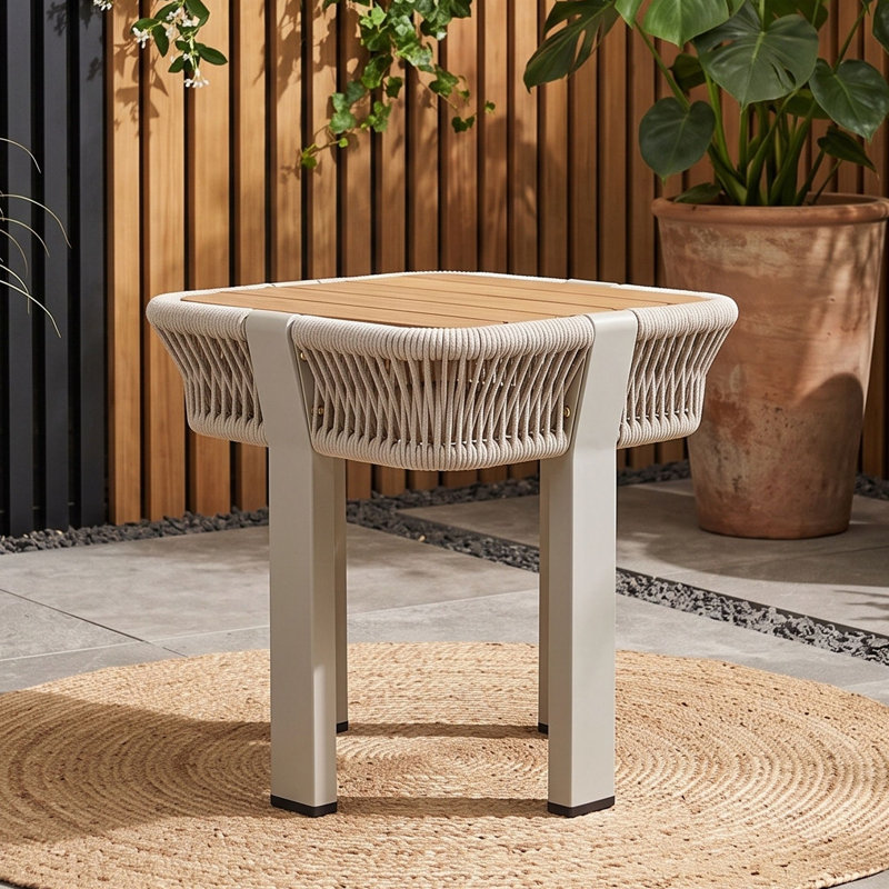 Table d'appoint carrée d'extérieur, Teck naturel beige