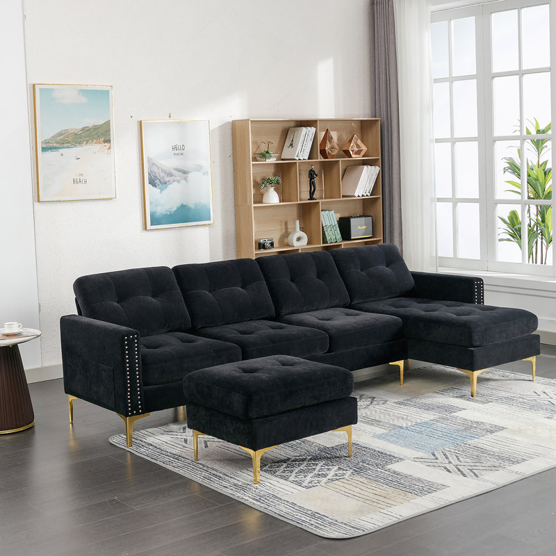 Canapé modulaire convertible en L 110 po avec repose-pieds mobile pour salon
