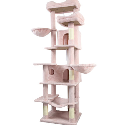 Rose, 68 pouces, haut, multi-niveaux, arbre à chat, aire de jeux à 6 niveaux, coussins amovibles confortables, poteaux à griffes enveloppés, aires de sieste relaxantes, grand arbre à chats rose avec poteaux
