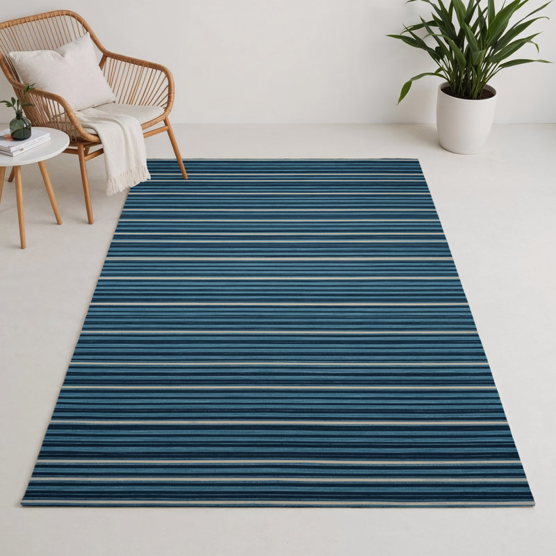 Tapis intérieur / extérieur bleu HorizontalStripes, Rectangle 5 pi x 7 pi