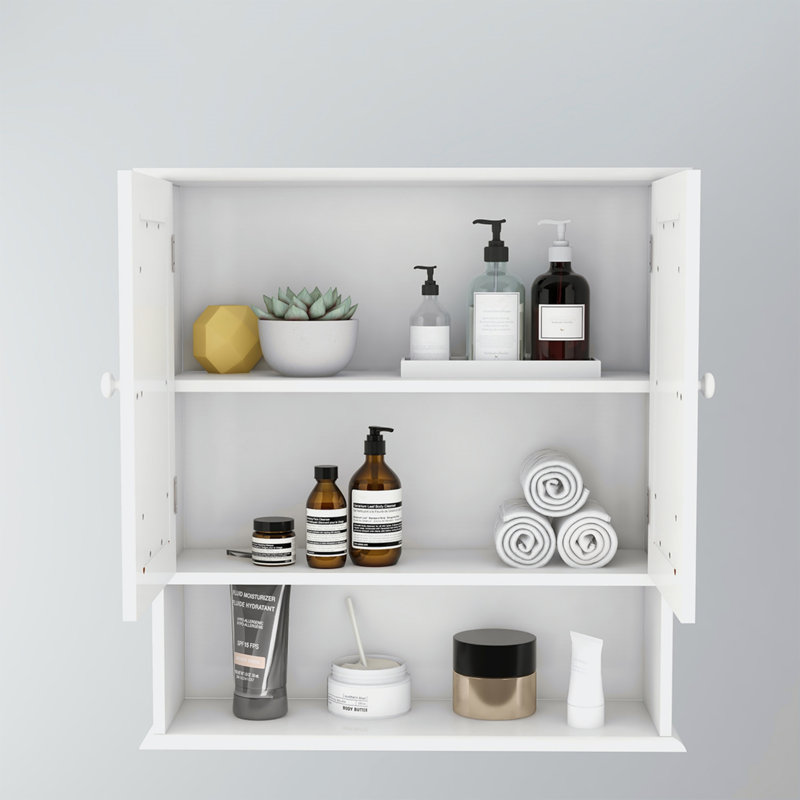 Armoire murale de salle de bain avec portes et tablettes à miroir Doule
