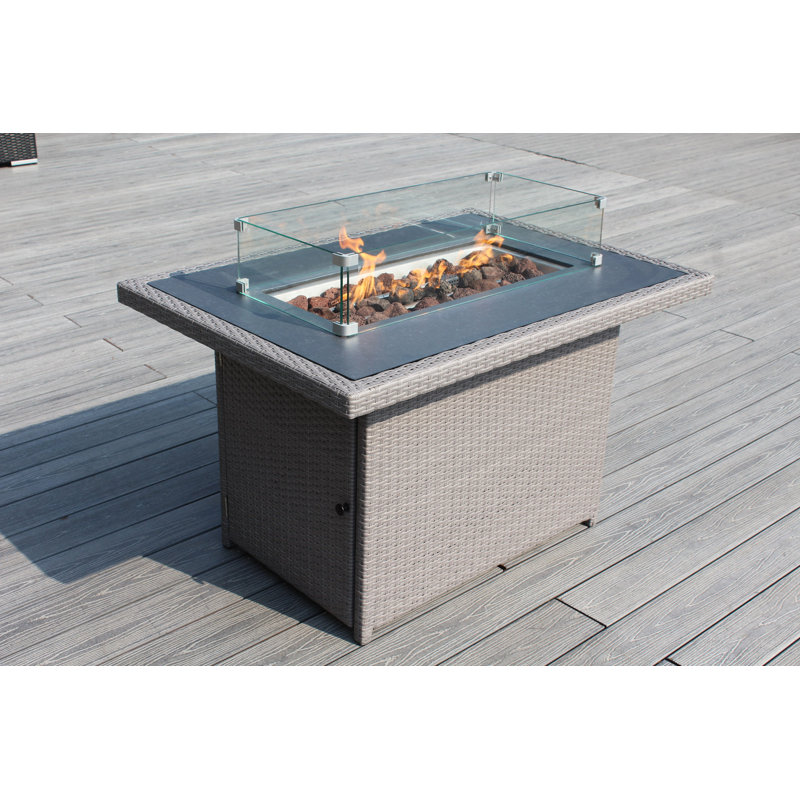 Table de foyer d'extérieur au propane H 30 po x l 42 po Anastaisha, gris