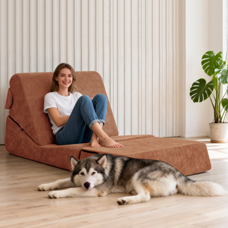 Compressed Sofa Bed - Fold-out Curved Bed Chair One Seater, Orange