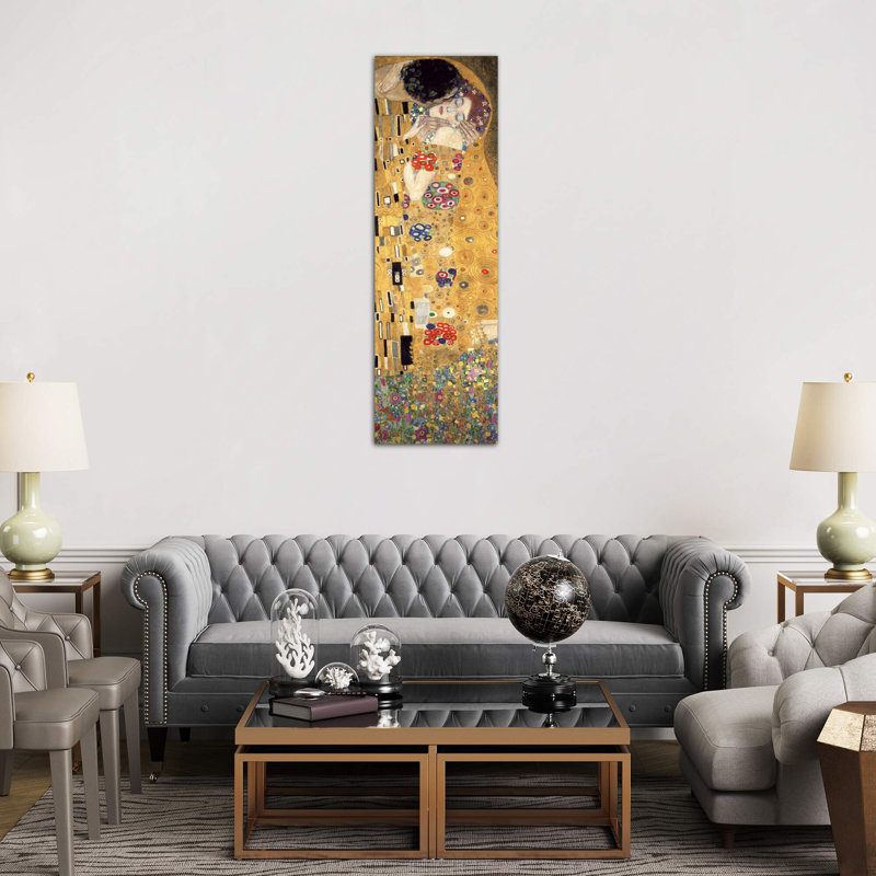 The Kiss, Cropped Vertical by Gustav Klimt - Wrapped Canvas Painting, Wrapped Canvas, 30.48 cm H x 91.44 cm W x 1.91 cm D
