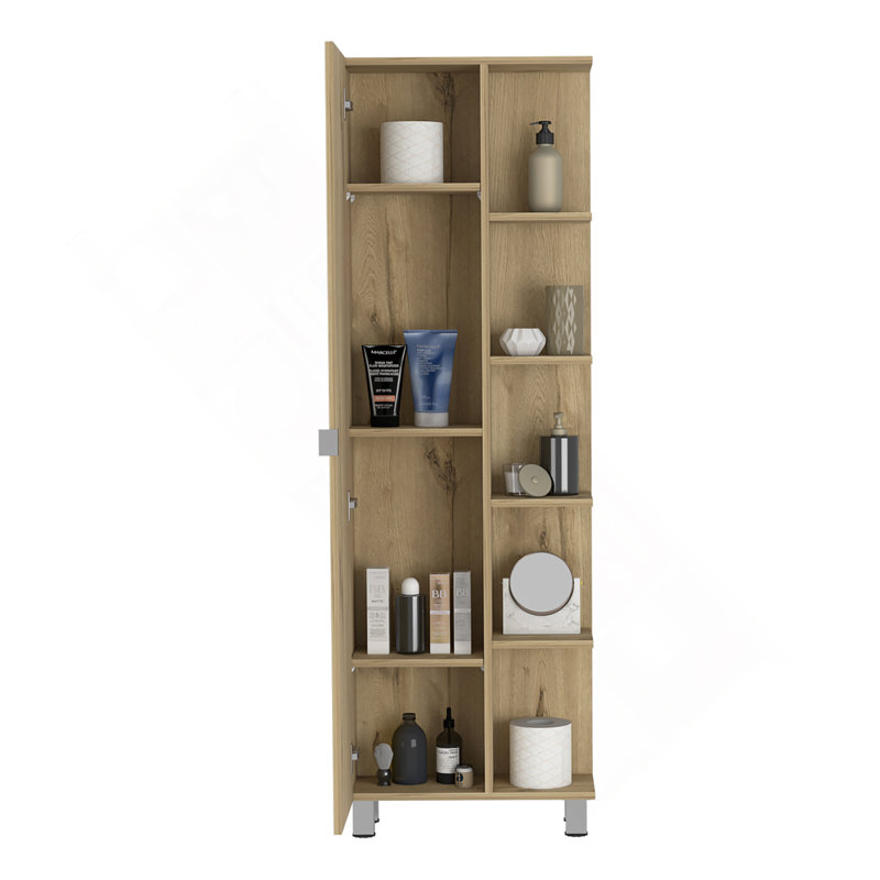 Urano Mirror Linen Cabinet, Four Interior  Shelves, Five External Shelves, Beige