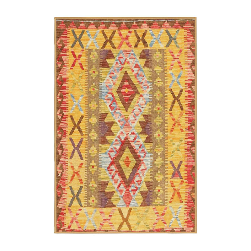 Tapis contemporain brun / jaune / rose, Rectangle 8 pi x 12 pi