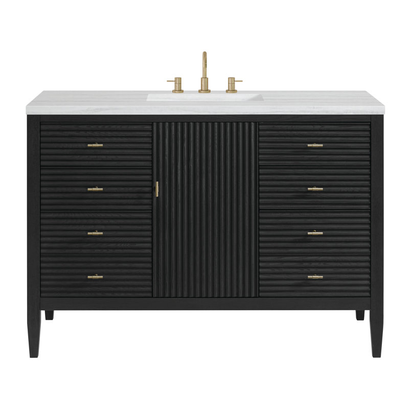 Myrrin 48'' W Single Vanity, Carbon Oak, Parisian Blue, 8" Widespread